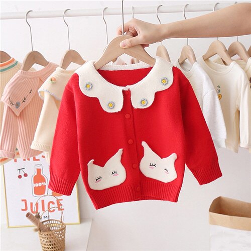 Baby Meisje Kleding Enkele Breasted Vest Baby Meisje Zoete En Leuke Revers Kinderkleding Trui Jas Kleding: Rood / 3T