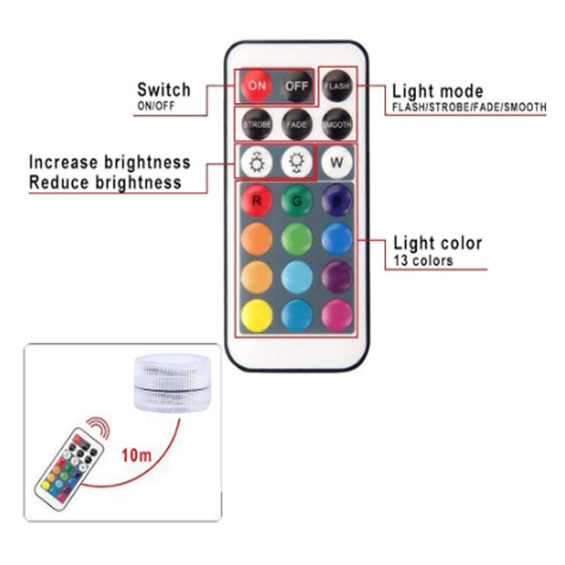 IP68 Waterproof3/10/13LED Rgb Multicolour Onderwater Night Lamp Dompelpompen Thee Verlichting Voor Aquarium Vaas Base Vijver Bruiloft party