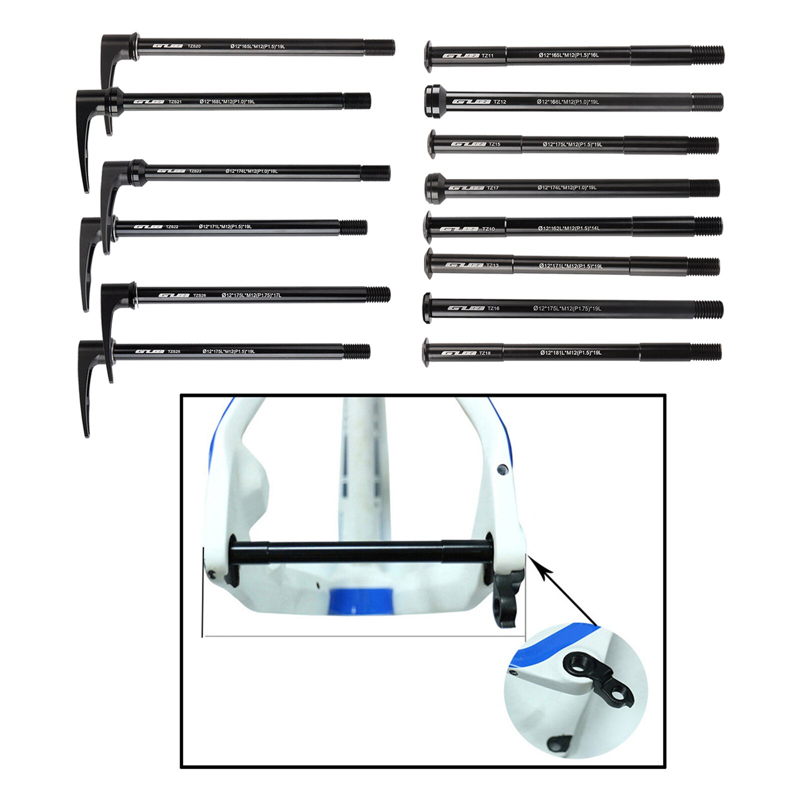 Bicycle Thru Axle Bike Quick Release Mountain Bike Hubs Tube Shaft Skewers Rear Axle 12x142 12x148 M12 P1.75 P1.5 P1.0 Axle