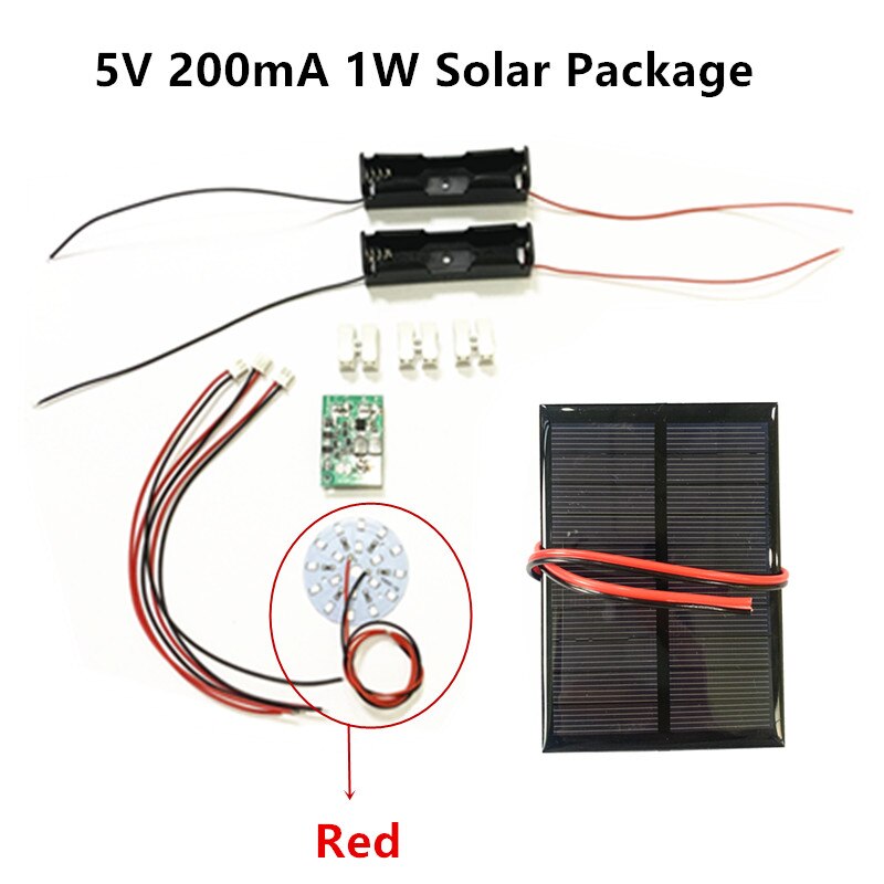 DIY KIT 5V 200mA 1W 2.5W Solar Panel with 0.6A Solar lamp Light controller 3.7V 5V 600ma with 3.7V 5W LED: 5V 1W Red Package