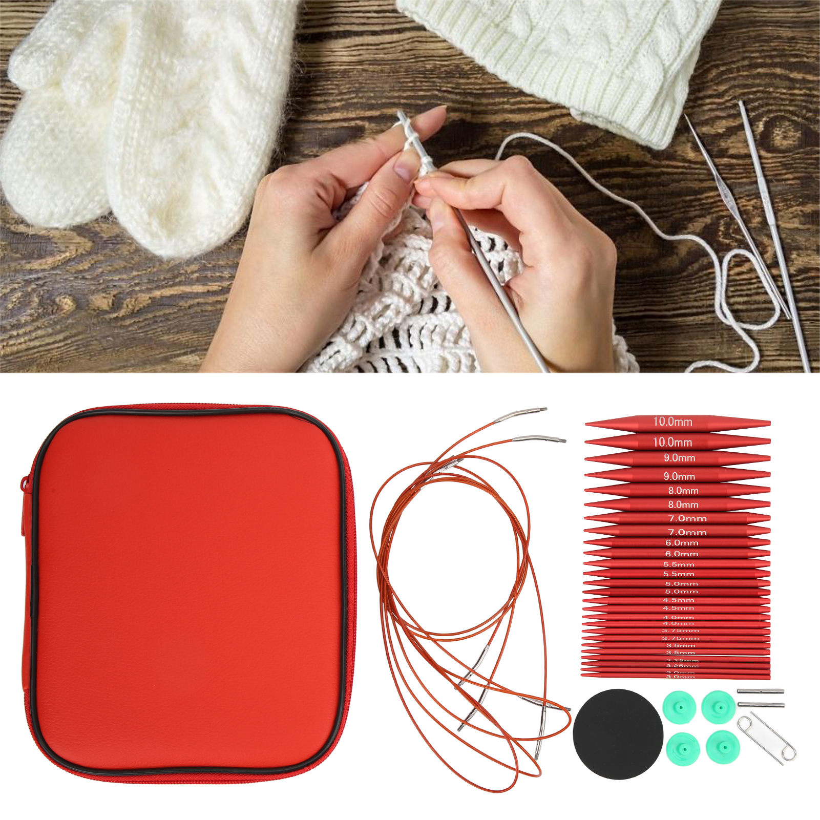 Agulhas de tricô intercambiáveis com saco de armazenamento, Crochet Kit, vários tamanhos disponíveis, destacável Circular