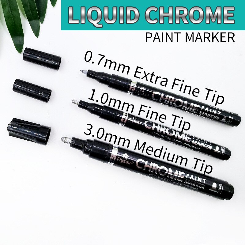 Rotulador de plata cromada para pintura reflectante de espejo, rotulador para manualidades, bolígrafo de firma de Arte de alto brillo, suministros escolares, 0,7/1/3mm,