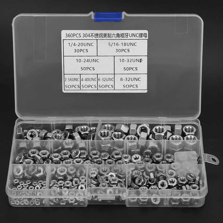 360PCS HEX HALF LOCK NUTS COARSE THREADS STAINLESS STEEL UNC