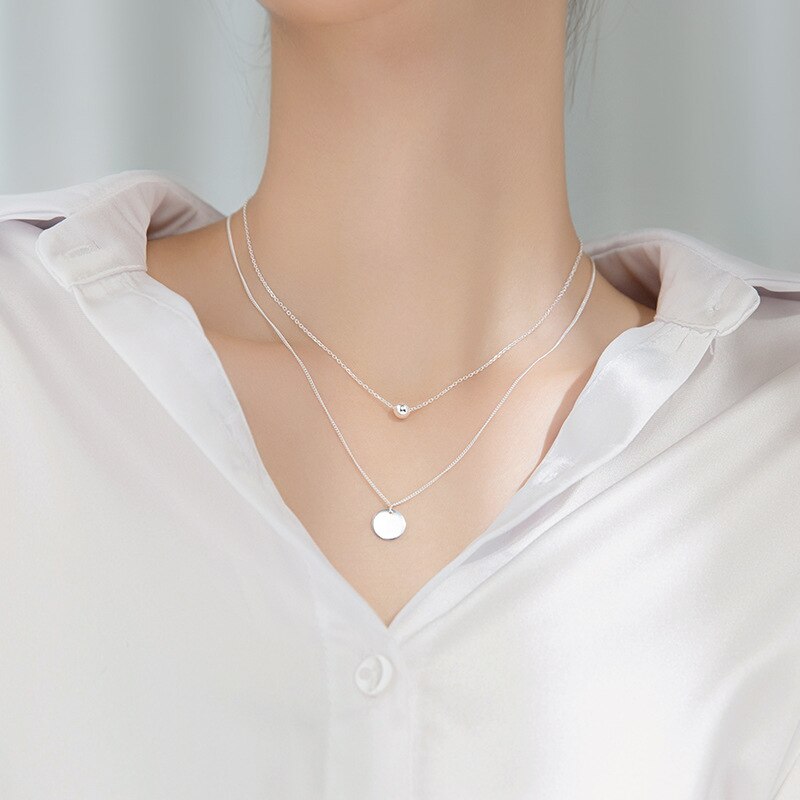 La Monada Vrouwen Ketting 925 Zilveren Kettingen Vrouw Op De Hals Wafer Bal Twee Layer Fijne Sieraden Voor Vrouwen ketting Zilveren Meisjes