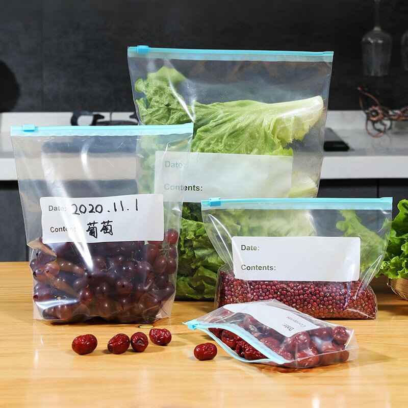 10 Stuks Herbruikbare Verse Rits Zak Voor Voedsel Plastic Zakken Fruit Groente Ziplock Voedsel Zak Keuken Voedsel Opbergtas organizer