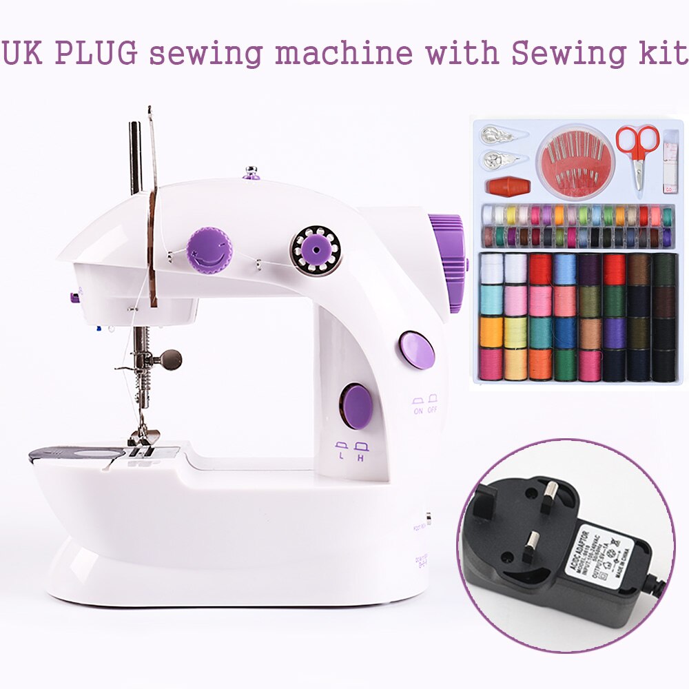 Machine à coudre Mini manuelle, Portable, Assistant domestique, électrique, double vitesse, réglage avec veilleuse, couture d'aiguilles: UK PLUG with Kit