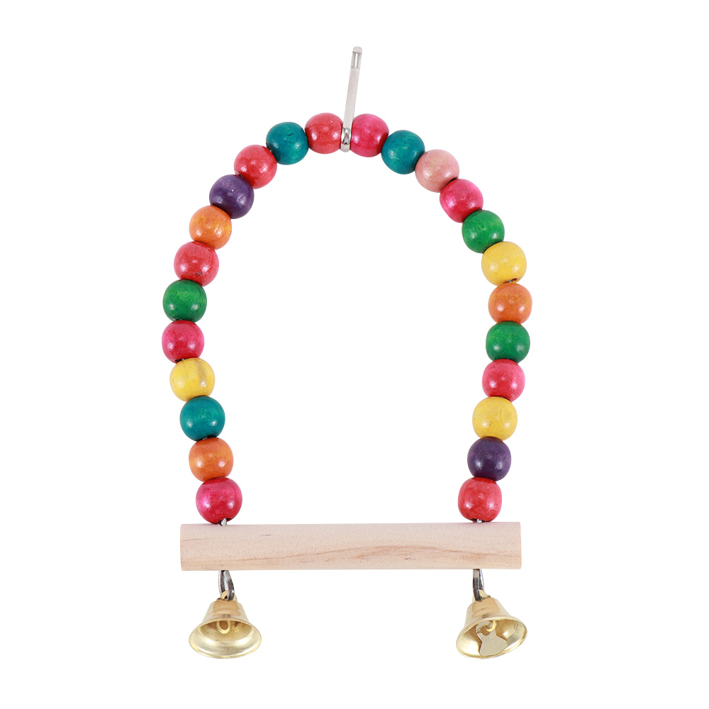 Natural Wooden Parrots Swing Toy Birds Perch Hanging Swings Cage With Colorful Beads Bells Toys Bird Supplies