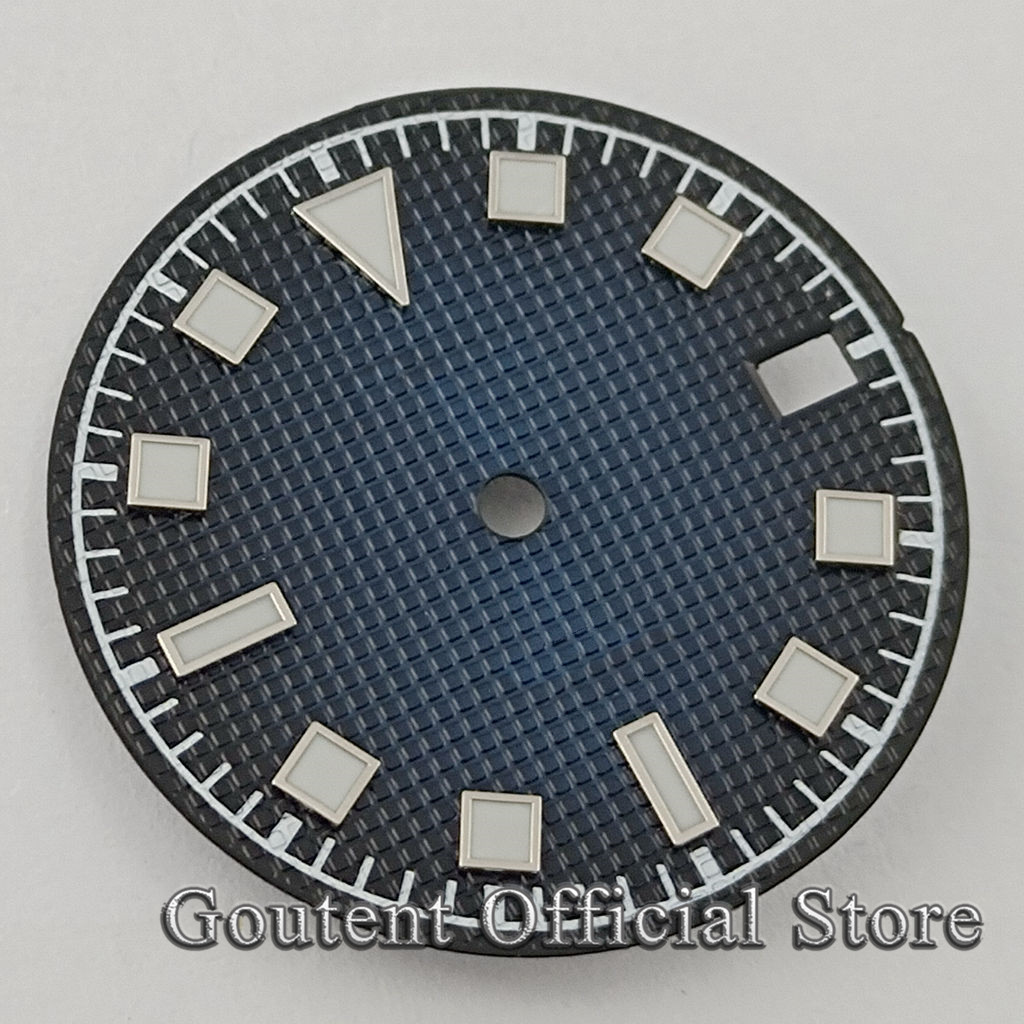 Bliger Steriele 29Mm Blauw Zwart Steriele Wijzerplaat Datum Fit NH35 NH35A Beweging