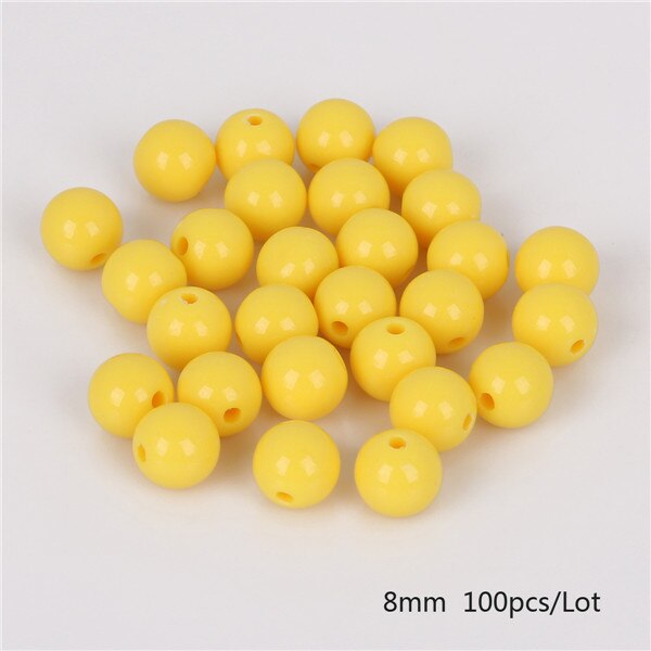 Dia . 8 mm hul ca. 1.8mm 100 stk diy perler skinnende plastik akryl løs afstandsstykke til gør det selv armbånd halskæde 20 farver: Mørk gul