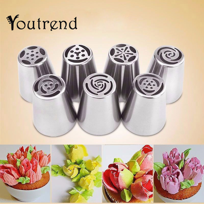 Boquillas de manga pastelera para decoración de pasteles, moldes para plantillas, utensilios para hornear, herramientas de pastelería, flores rosas, 7 Uds.