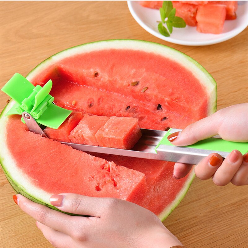 Watermeloen Windmolen Cutter Slicer Originele Auto Rvs Meloen Cuber Mes Fun Fruit Groente Salade Snel Cut Tool