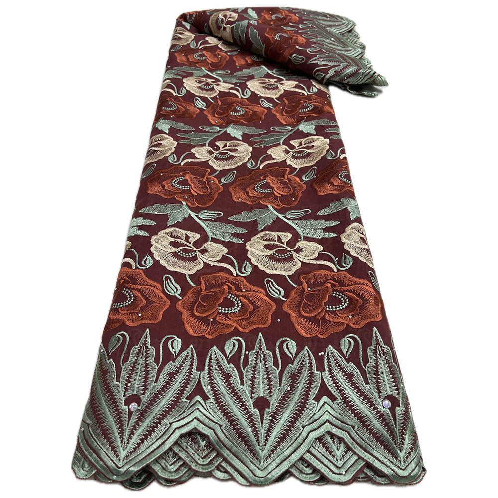 Tecidos de renda de algodão de cetim africano 2025 tecido de renda voile suíço de alta qualidade com pedras tecido de renda nigeriana para vestido