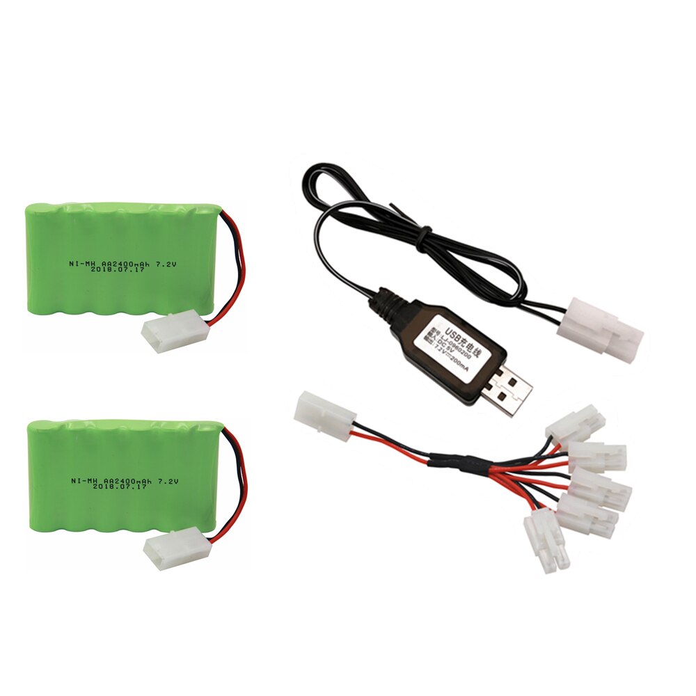 7.2v 2400 mah aa ni-mh batteri tamiya med oplader høj kapacitet elektrisk legetøj batteri fjernbetjent bilskib robot genopladelig 7.2 v: 2 stk usb