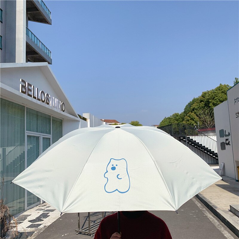 W & g sød badning bjørn mælk te hvalp gennemsigtig paraply regn kvinder udendørs automatisk lys langt håndtag strand paraply: Sammenklappelig paraply a