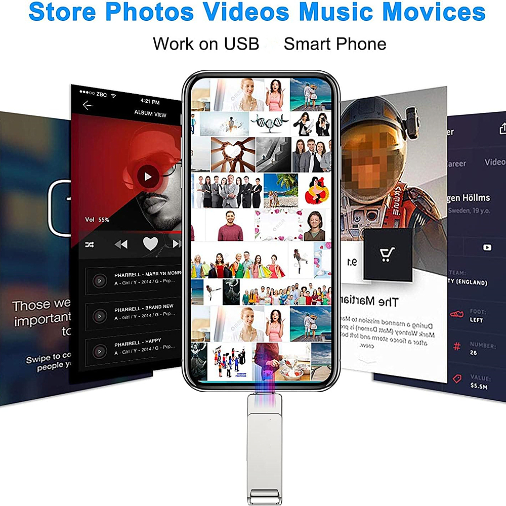 Phone USB Flash Drive 512GB External Storage 256GB 128G 64G 32G For iPhone iPad Android android USB 3in1 Pendrive Usb Stick