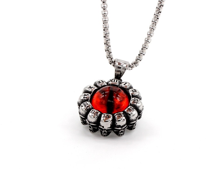 Punk Rock et rouleau vent chiffres romains crâne diable oeil pendentif collier hommes Vintage collier bijoux
