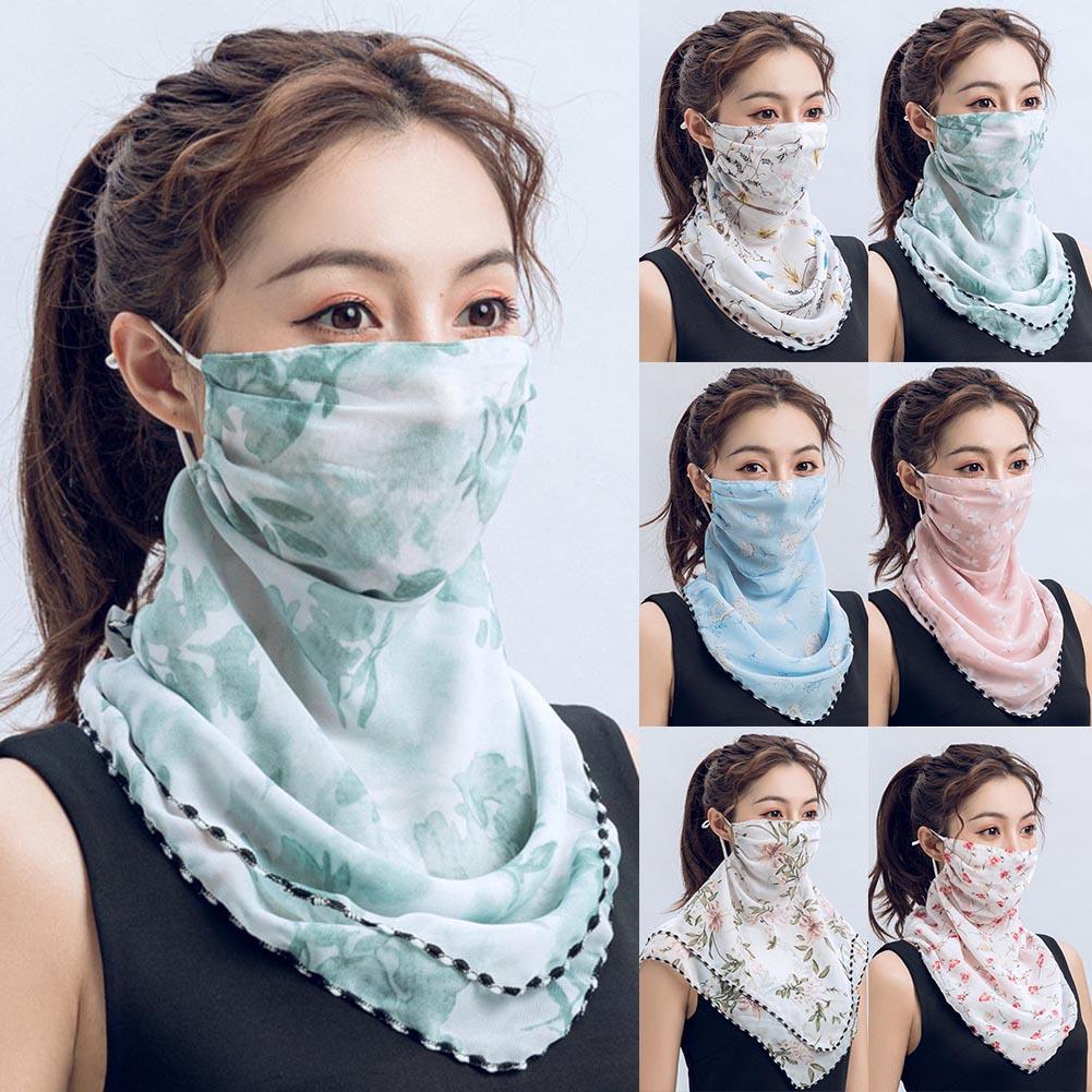 Rose Flower Women Summer Chiffon Anti-UV Thin Veils Scarf Neck Face Cover Shawl
