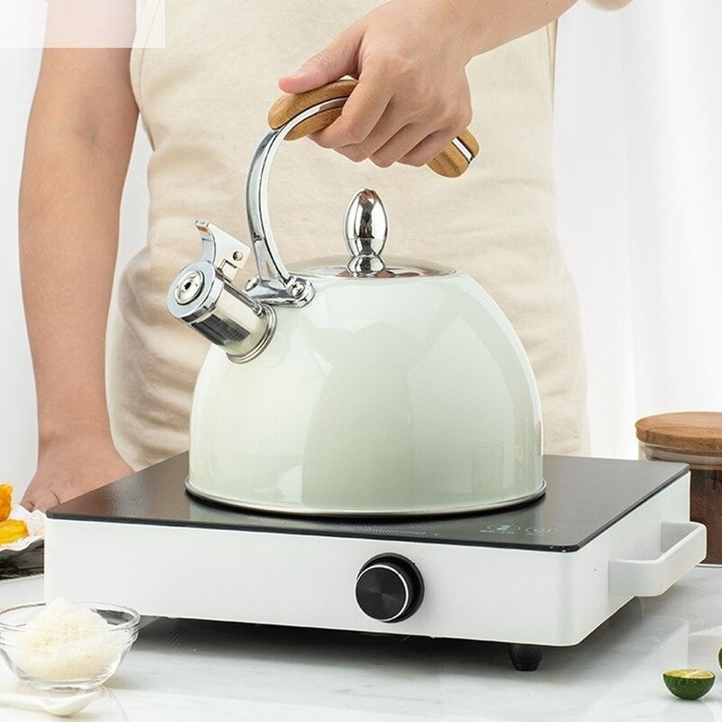 Bouilloire blanche avec poignée en bois, cuiseur à Induction 3L, Style européen, poêle à gaz, bouilloire de Restaurant,