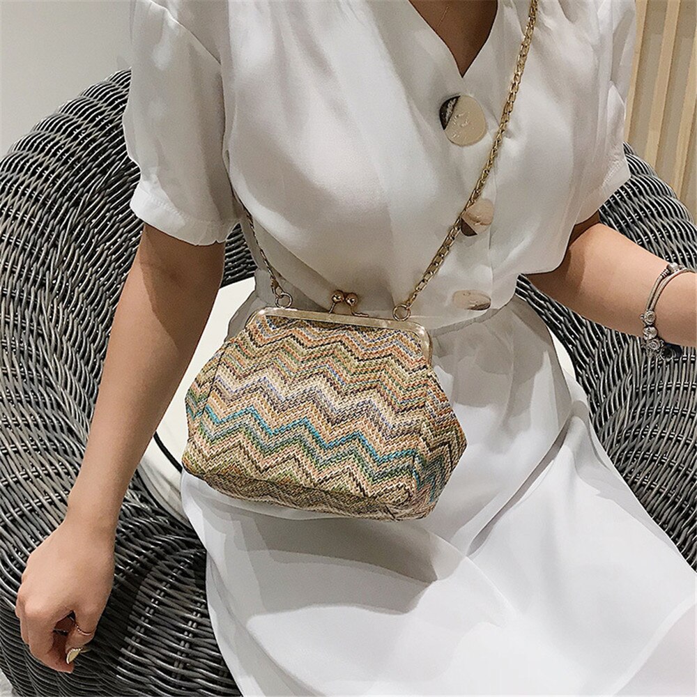 Geweven tas strandtas reistas dames schoudertas crossbody tas schelpvormige dames handtassen
