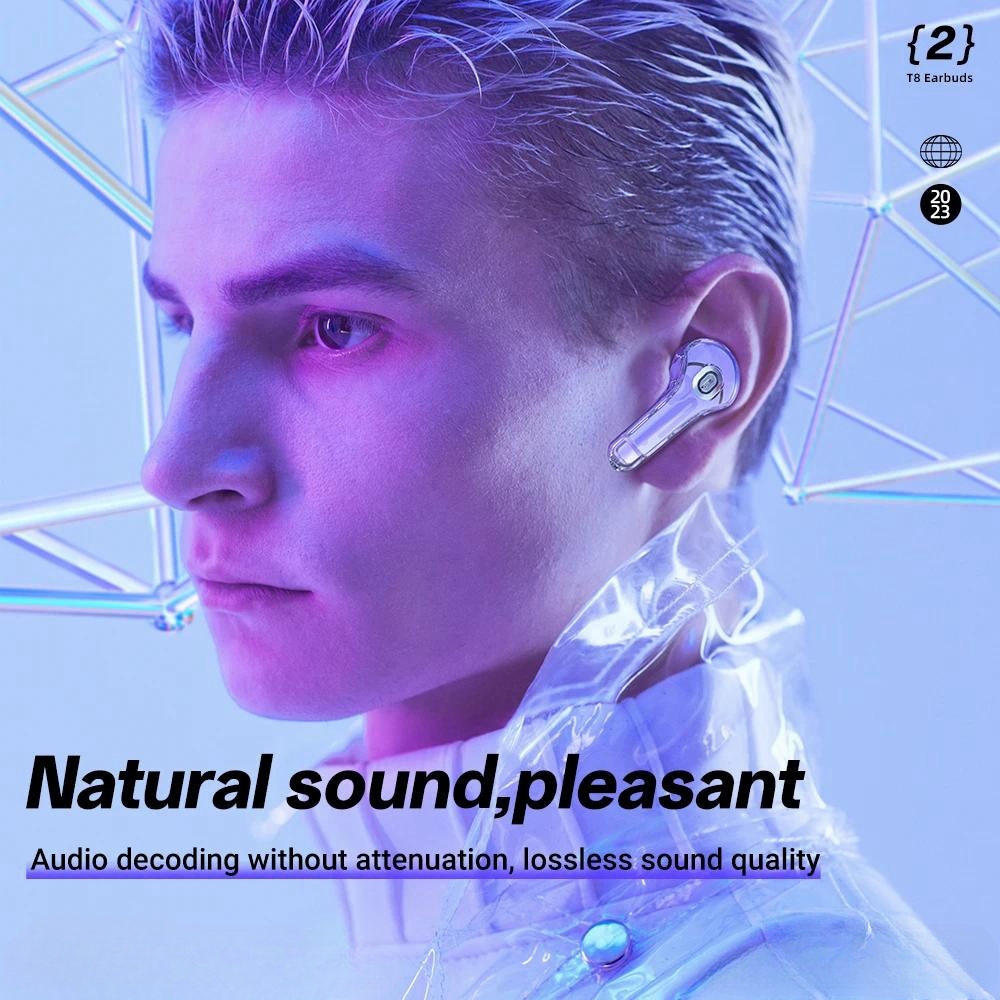 Transparent Headphones Wireless Bluetooth 5.3 ENC Sport Game Noise Reduction With Mic Stereo Headset with LED Display Earphones