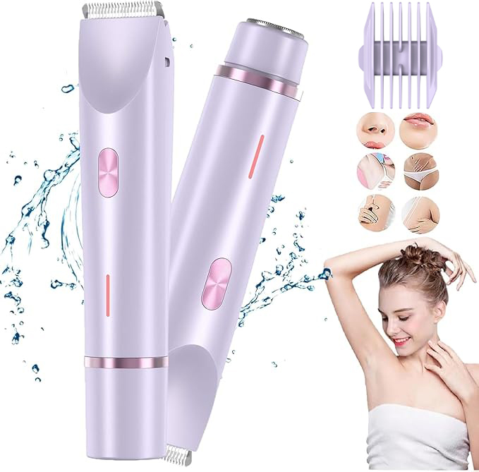 2-in-1 elektrisch scheerapparaat voor dames met dubbele kop, elektrische tondeuse voor dames, elektrische trimmer voor dames, ideaal nieuwjaarscadeau: Paars