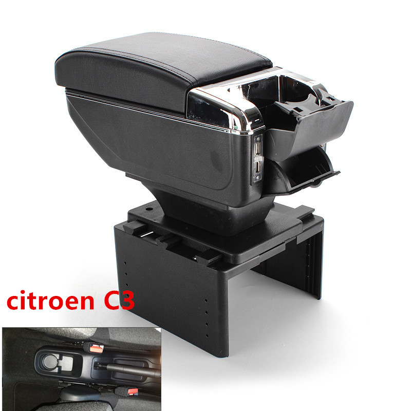 Für citroen C3 armlehne box zentralen Speicher inhalt box dekoration produkte zubehör Mit usb-schnittstelle