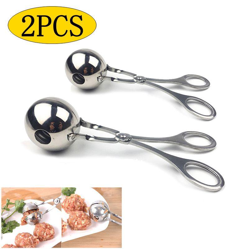 2 pièces/ensemble acier inoxydable viande Scoop boule fabricant poisson viande Baller pinces Cookie Scoop gâteau riz pâte glace Tong pour outil de cuisine