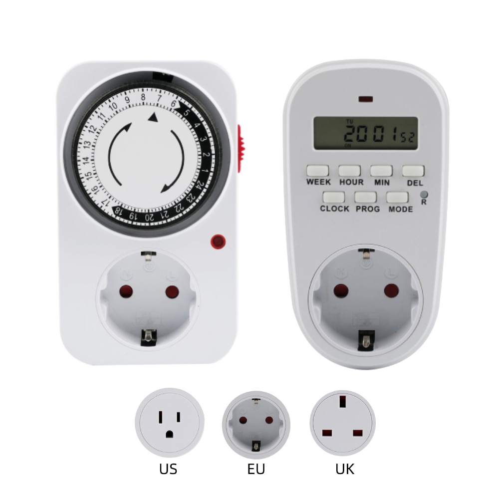 Eu/dk/us stik 24 timers programmerbar mekanisk timer ugentlig digital smart timing kontakt nedtælling automatisk sluk kontakt stik