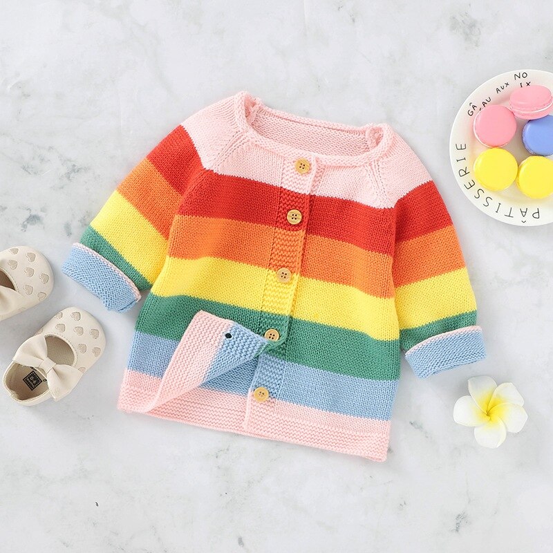 Children Kids Sweater Autumn Baby Girl Cardigan Striped Print Knitted Casual Outerwear Clothes Children Striped Print Sweater