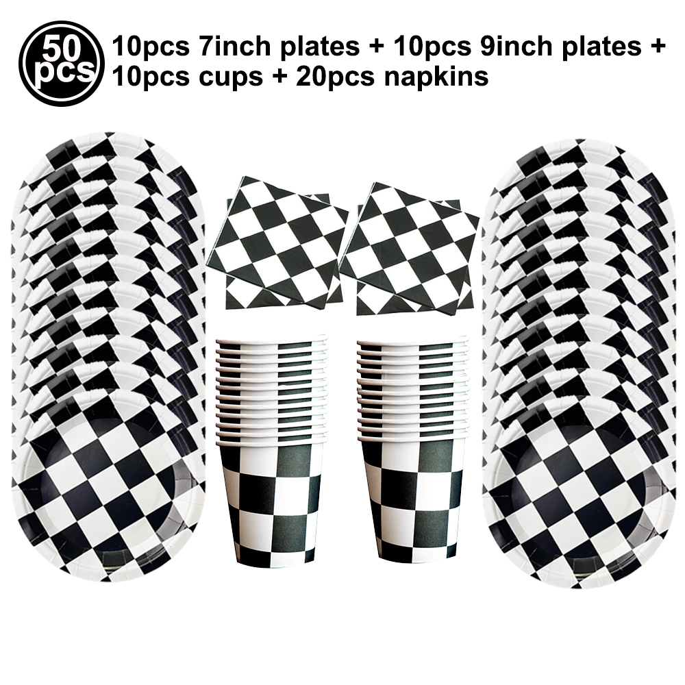 Checkered Disposable Tableware Plates Cups Napkins Racing Car Birthday Party Decorations Race Track Tablecloth Boy Party Favors: SKY BLUE