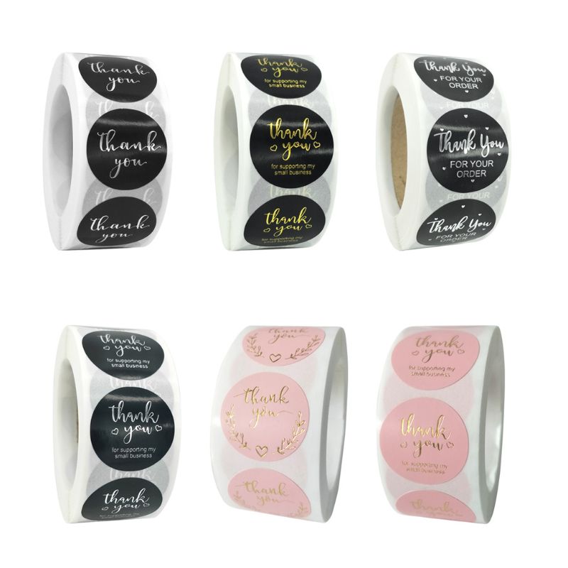 500 stuks bedankstickers van goud en zilverfolie voor een kleine winkel en bruiloft  y5le