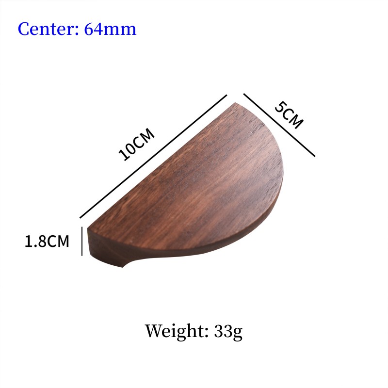 Pohjoismaiset puiset kaapin vetimet, suuret puoliympyrän muotoiset puuhuonekalujen oven vetimet, mustapähkinäiset vaatekaapin vetimet, puolikuun muotoiset puiset vetimet: Läpinäkyvä