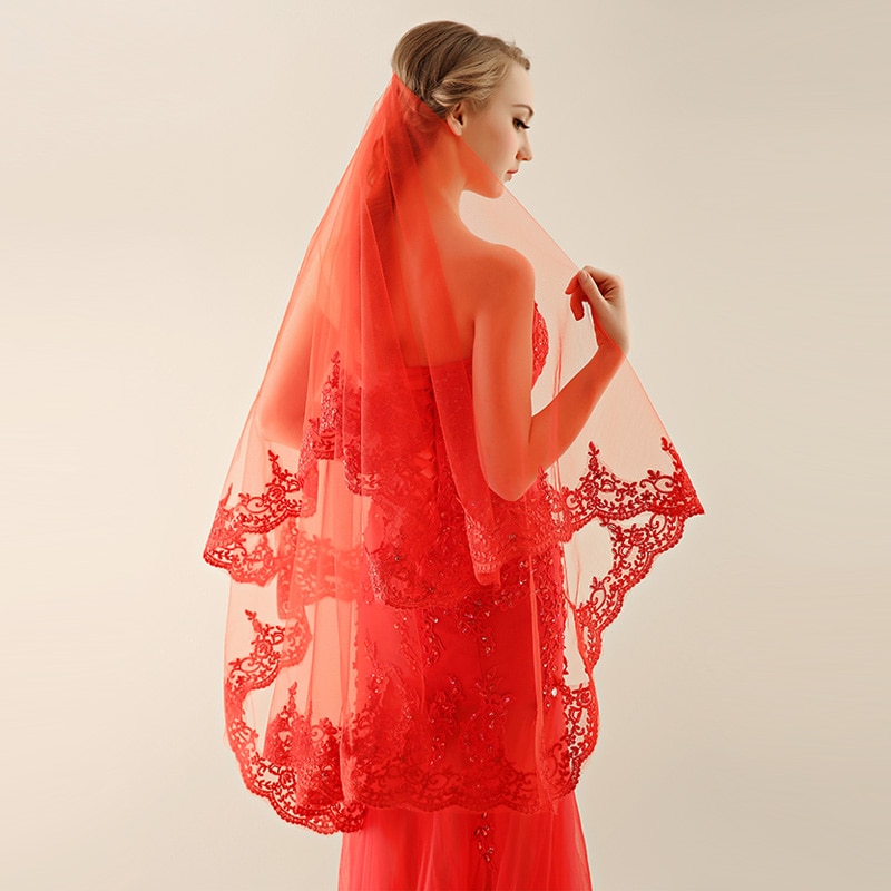 Brautschleier mit Applikationen Rand Neue Prinzessin Hochzeit Zubehör Elegantes Weiß/Elfenbein/verrotten Braut schleier