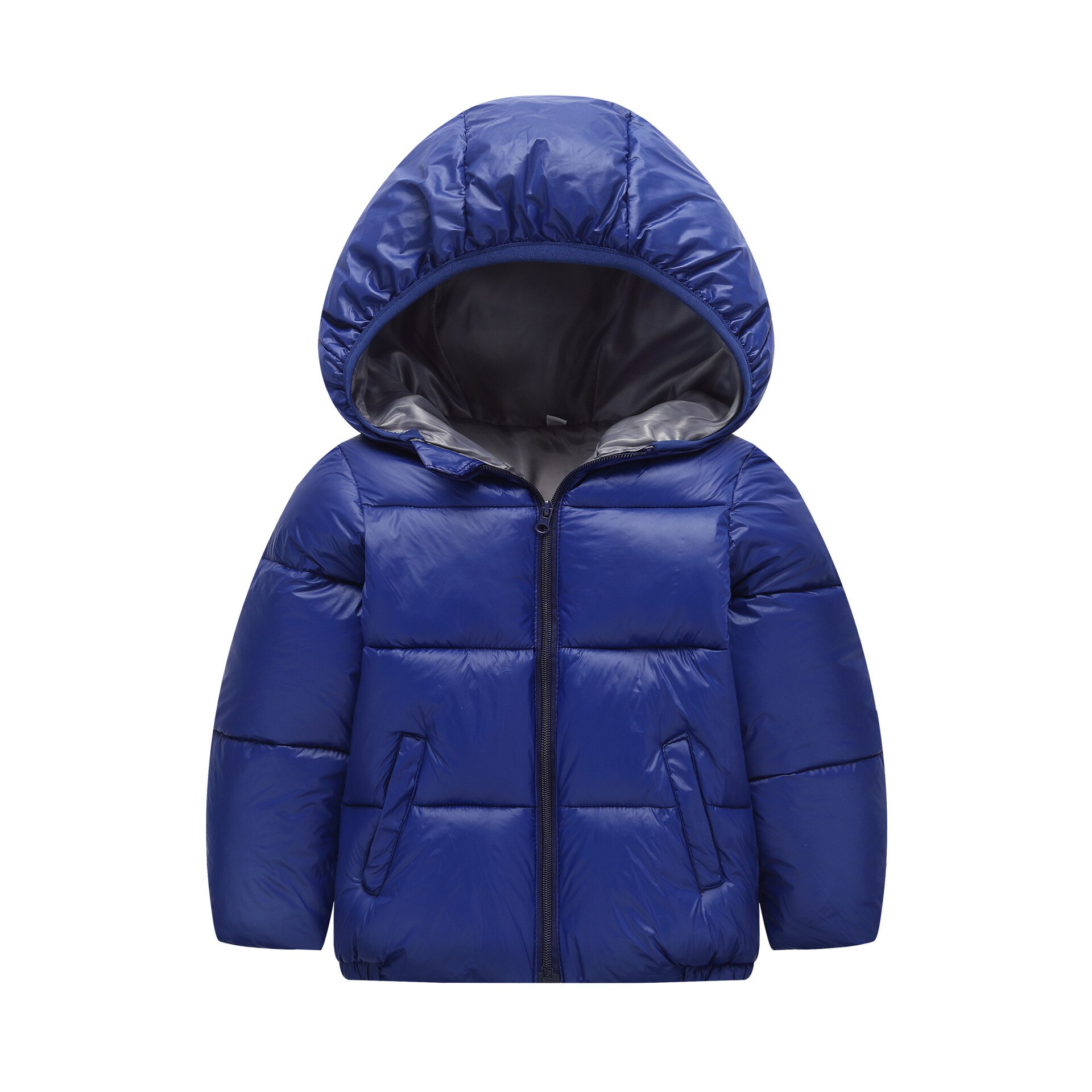 Warm Winddicht Katoen Gewatteerde Jas Voor Kinderen Korte Stijl Down Katoenen Kleding Hooded Effen Kleur Jongens Kids Winter Kleding: Dark Blue / 4T