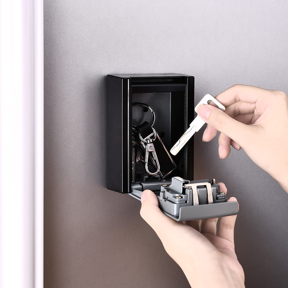 Key Lock Box with 4-Digit Combination Lock Box for House Key Wall Mounted Weatherproof Resettable Code Key Lock Box for Outsid