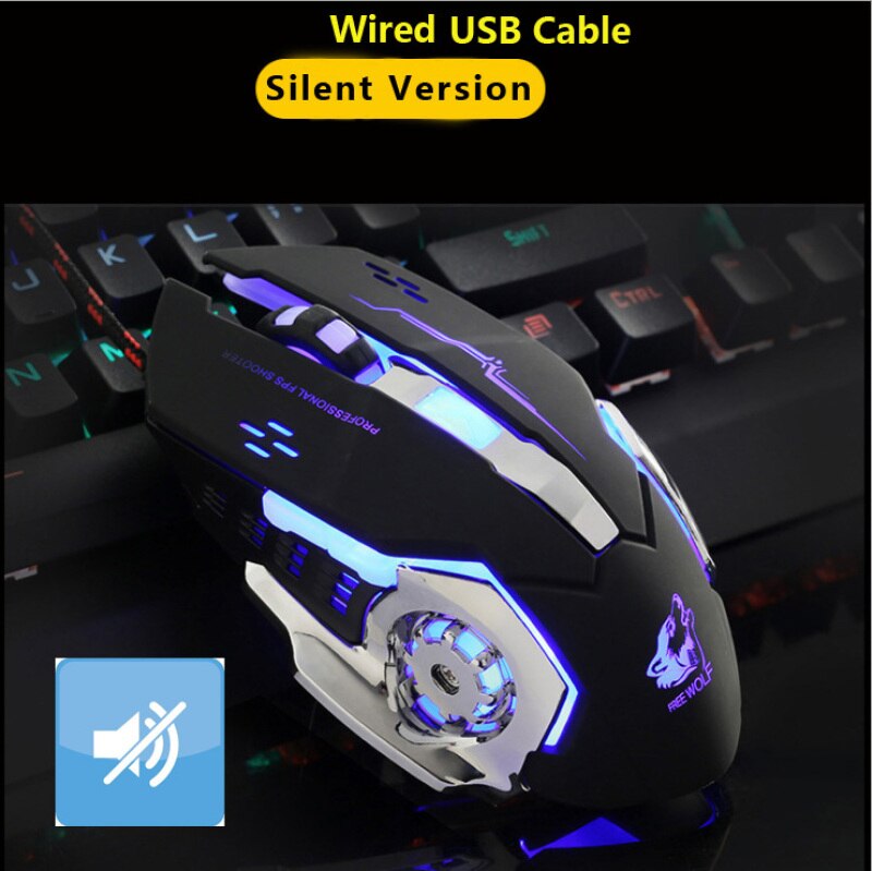 Silent Wired Gaming Mouse 6 Programmable Buttons Ergonomic Mice Colorful LED Light Mouse for PC Computer Laptop Game Office: Silent-black