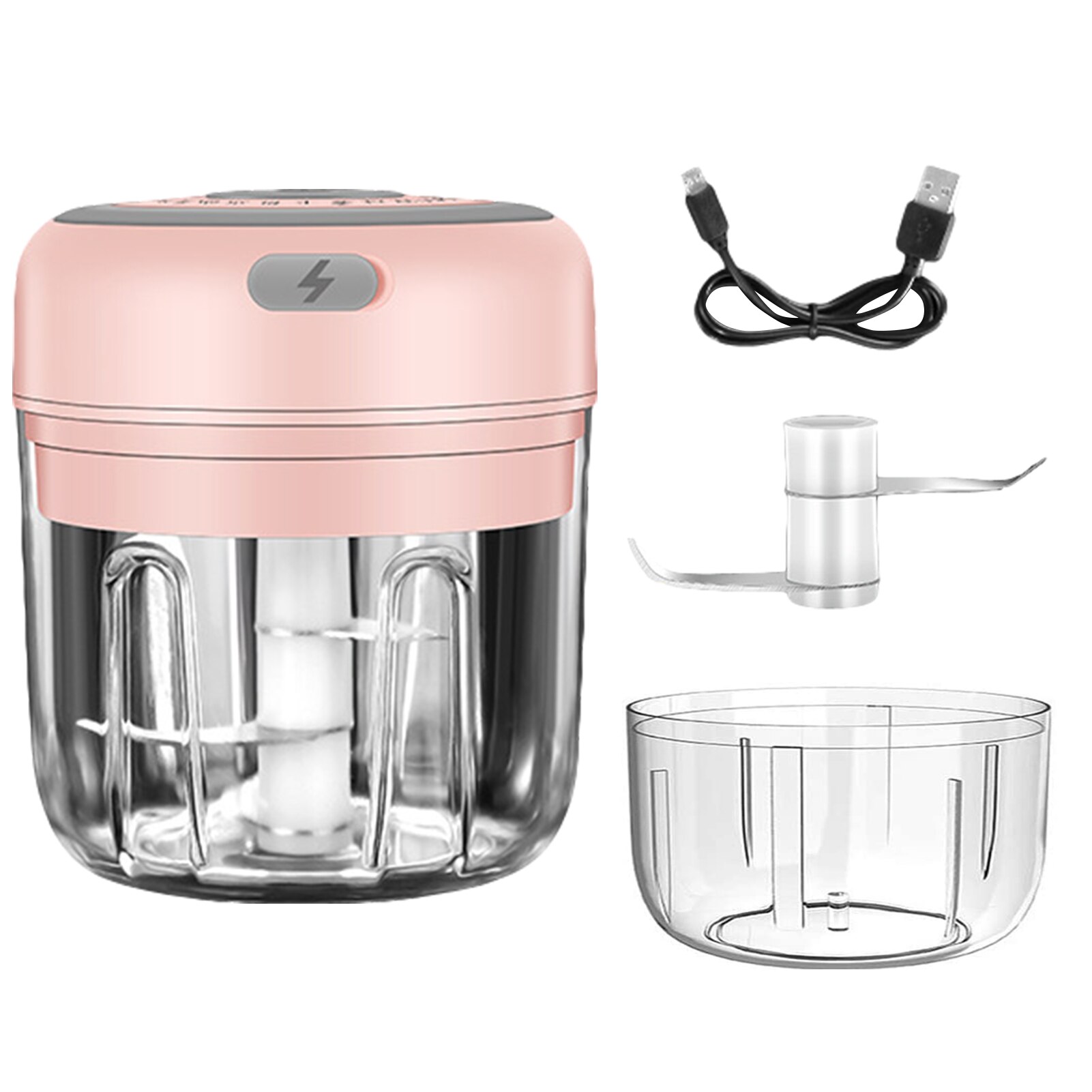 Electric Mini Garlic Chopper High Speedy Vegetable Fruit Twist Shredder Electric Meat Grinder Chopper Baby Food Maker: pink 250  100