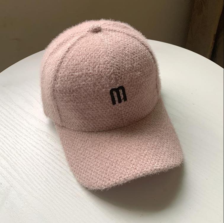 Hoed Vrouwen Herfst Winter Pet Student Koreaanse Stijl Alle-Match Brieven Baseball Cap Pluche Verdikte Warm hoed: m-pink