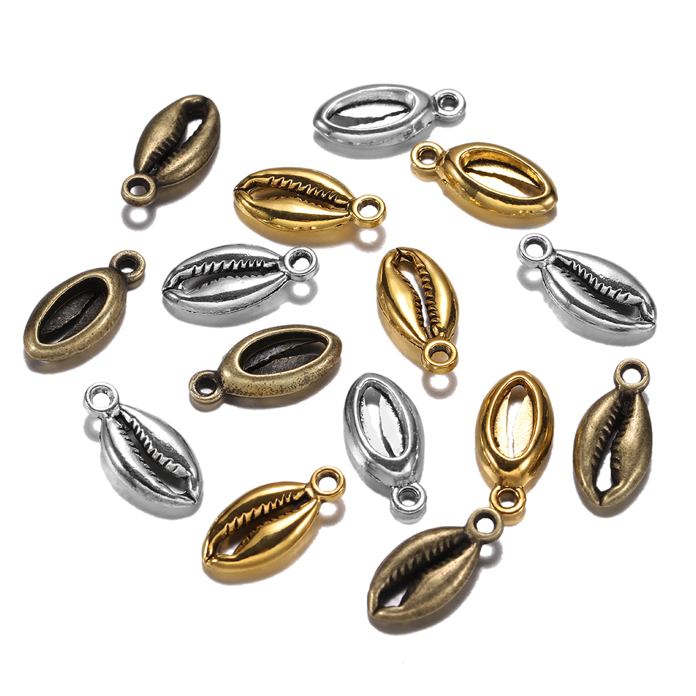 20 stk/parti forgyldt antik guld boheme cowrie konkylier charme vedhæng til halskæder armbånd smykker gør forsyninger