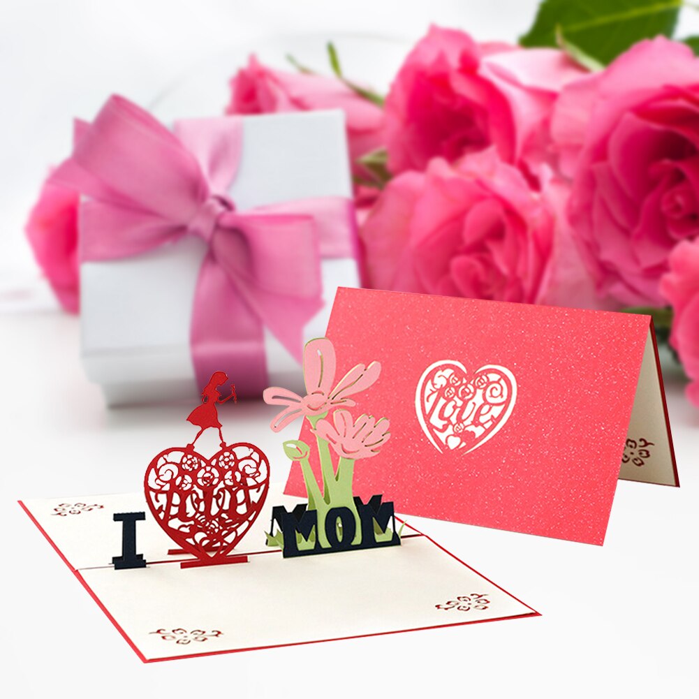 3D Mothers Day Cards Heart Flowers Bouquet Greeting Cards Wedding Anniversary with Envelope Birthday Card For Mom