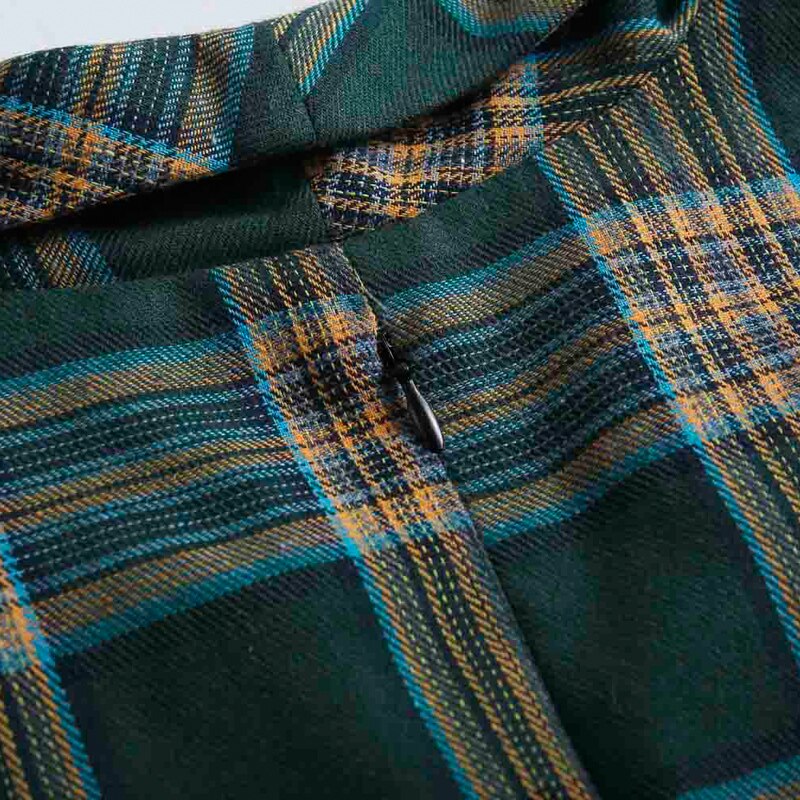 Tonval Turn-Down Kraag Button Up Groene Plaid Herfst Kleding Vrouwen Jurken Vintage Gewaad Elegante Swing Jurk Retro