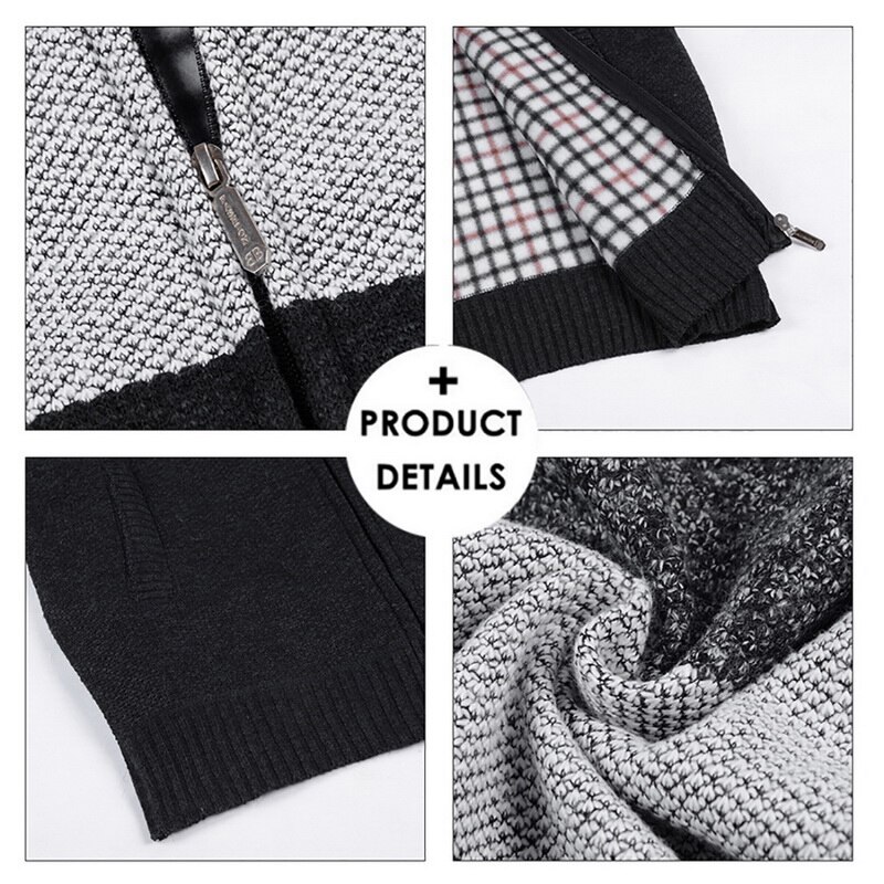 Men Patchwork Wool Cardigan Autumn Winter Sweater Jumper Men Winter Striped Pocket Knitted Outwear Coat Men Sweatercoats