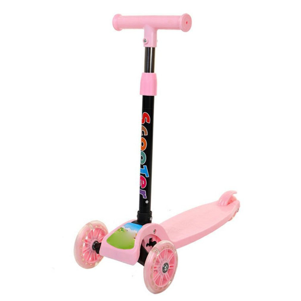 Children's Scooters Luminous Wheel Two Modes Outdoors Scooter For Kids Long Folded Four Rounds: Roze