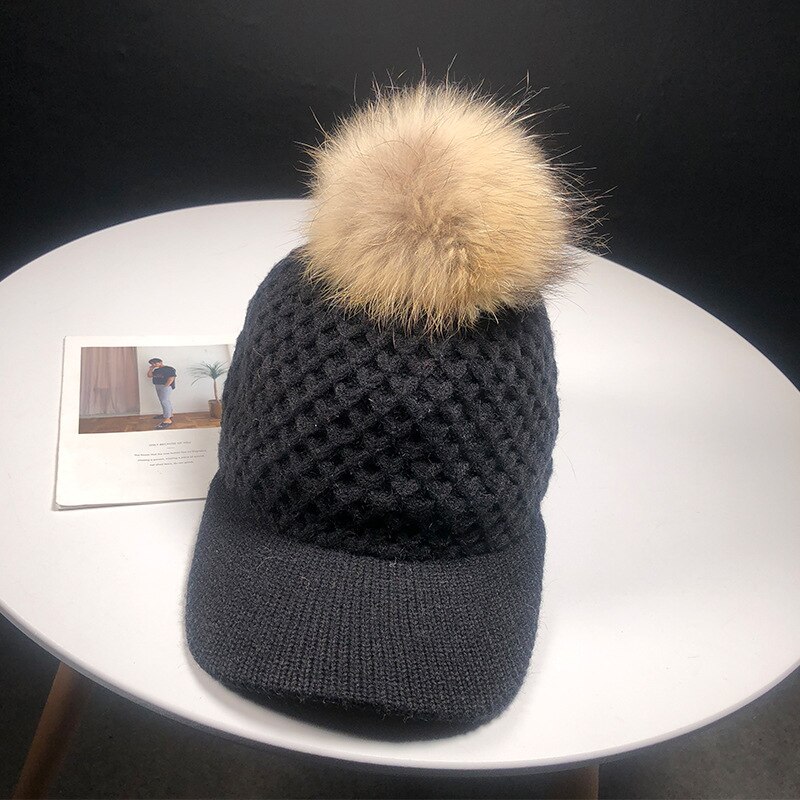 Herfst winter muts effen gebreide baseball pet met fuax bont pompons bal voor dames heren buiten warme gebreide muts baseball petten