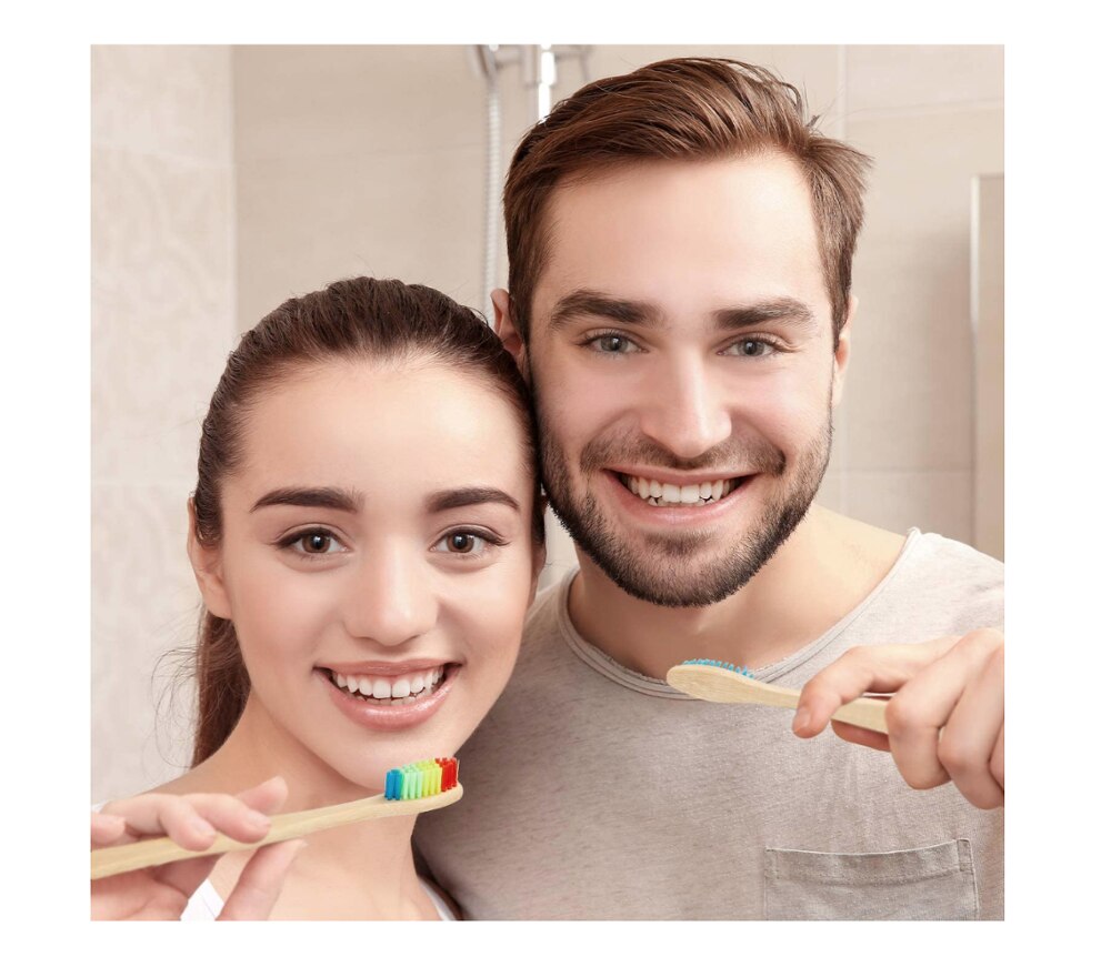 Toothbrush bamboo toothbrush rainbow degradable soft fiber toothbrush solid bamboo handle toothbrush