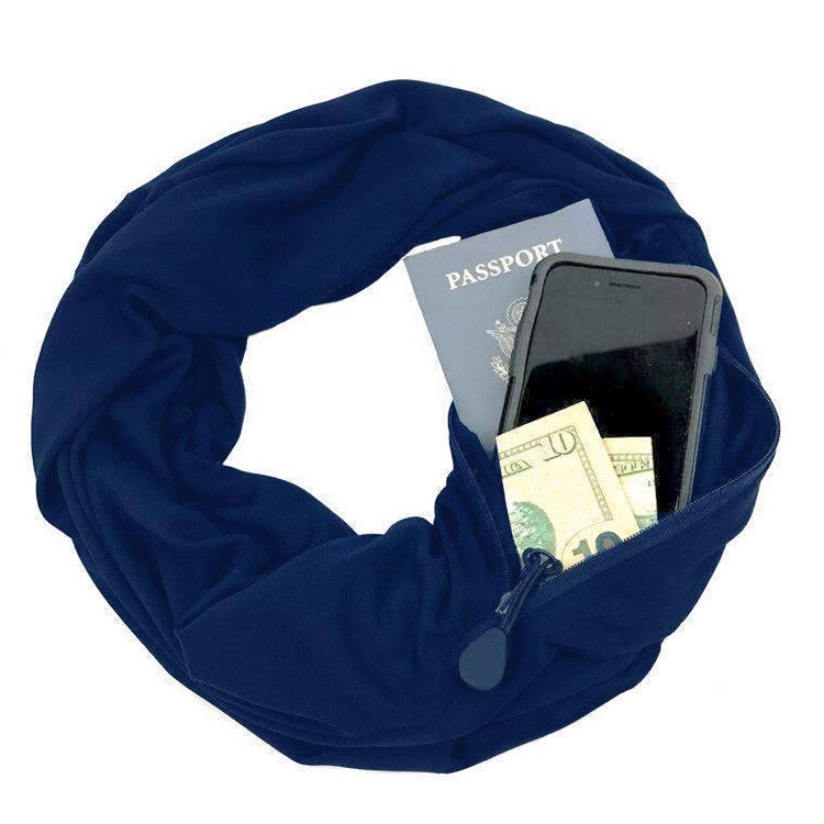 Convertible Infinity Sjaal met Pocket Reis Infinity Sjaal All-Match Mode Vrouwen Sjaals Effen Soft Pocket Loop Sjaal: Blue