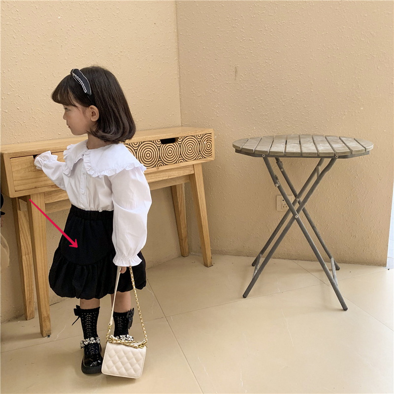 Jupe Style coréen pour petite fille, vêtement d&#39;automne, noir, kaki, taille élastique, volants, lanterne, citrouille, vêtements à la , , E218: black / 110cm 4Year