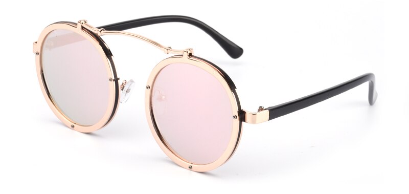 Vintage Round Metal Steampunk Sunglass Women Brand Metal Steam Punk Sun Glasses Driving Men Oculos De Sol R561: Gold Frame Pink