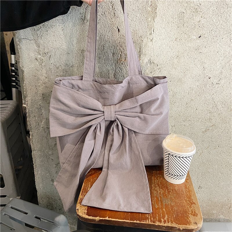 Verse Boog Canvas Handtassen Literaire En Artistieke Vrouwen Schoudertas Eenvoudige Effen Kleur Open Vrouwelijke Handtas Emmer Doek Bag: gray