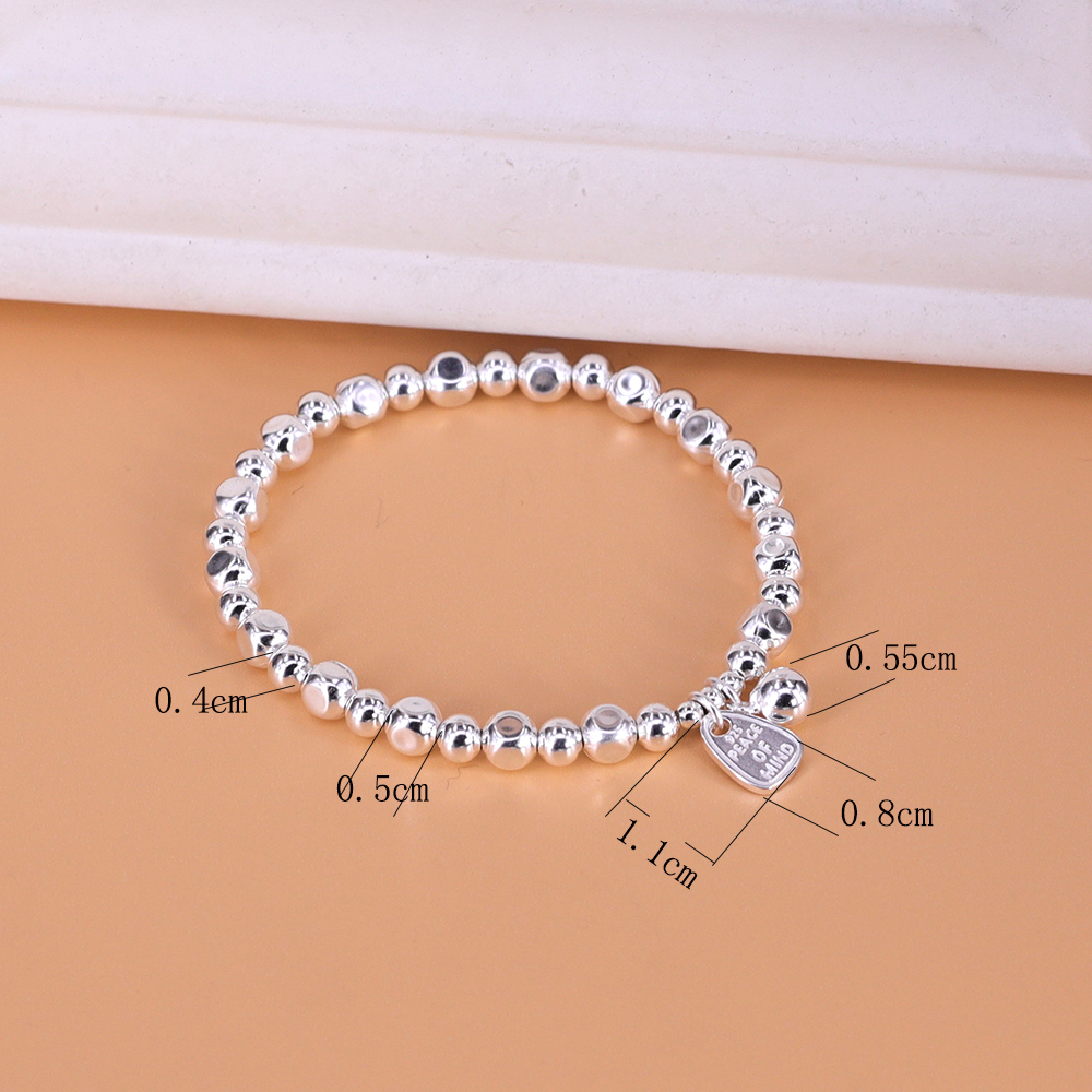 925 sterling zilveren geometrische armbanden met matte afwerking voor dames, letterkralen en vredessieraden.: Default Title